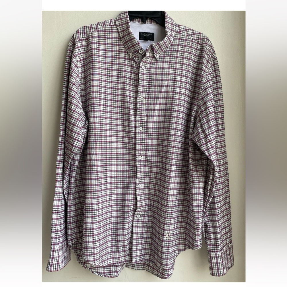 Rag & Bone Button Down Shirt Mens Size XL- White/Red Plaid Long Sleeve